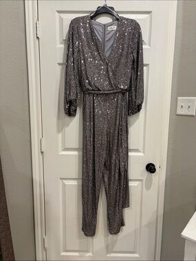 Eliza J Silver Sequin Wrap Jumpsuit